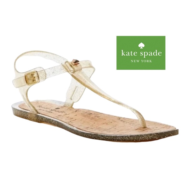 Kate Spade New York Gold Glitter Yari Jelly T-
strap Ankle Sandals Shoes SZ 8